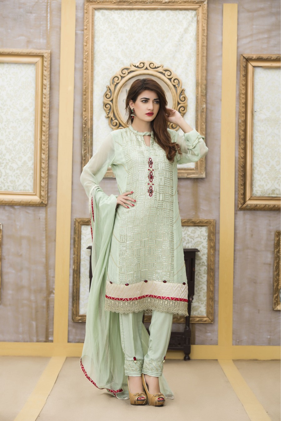 Light Green Aline Frock Trouser - Latest Designer Dresses ...