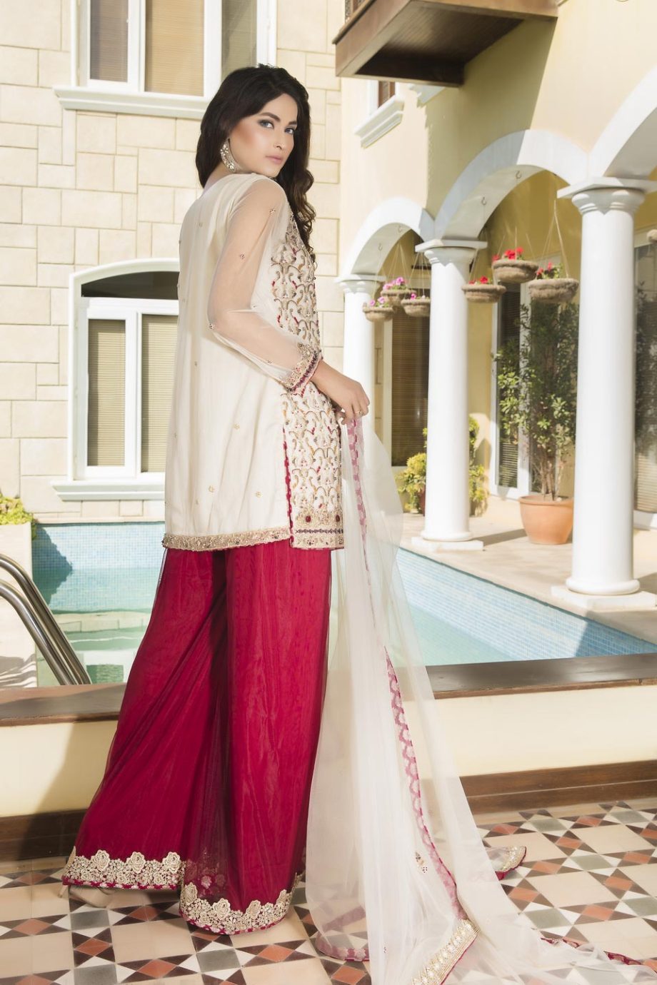 Buy Off-White And Maroon Color Bridal Wear – G12561 Online In USA, Uk & Pakistan - 02