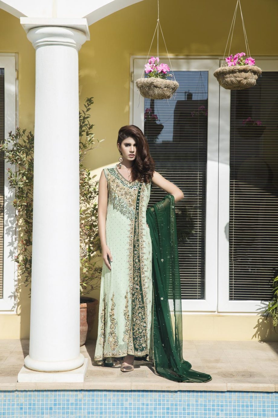 Buy Pista Green And Bottle Green Color Bridal Wear – Sbr520 Online In USA, Uk & Pakistan - 08