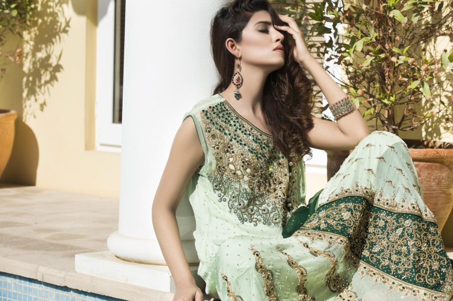 Buy Pista Green And Bottle Green Color Bridal Wear – Sbr520 Online In USA, Uk & Pakistan - 01