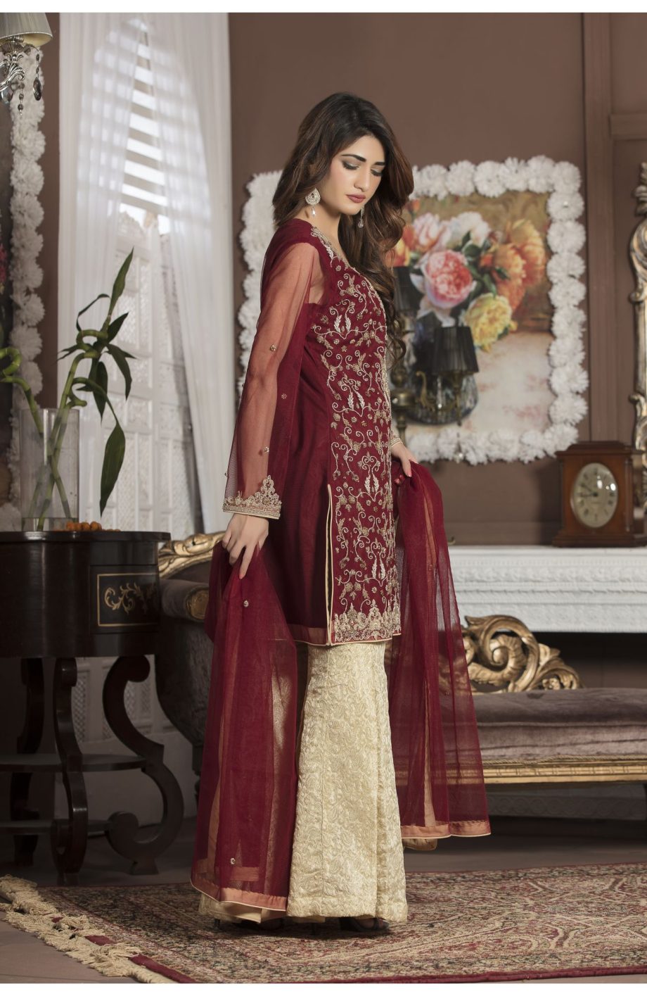 Buy Maroon Bridal Wear – G13107 Online In USA, Uk & Pakistan - 03