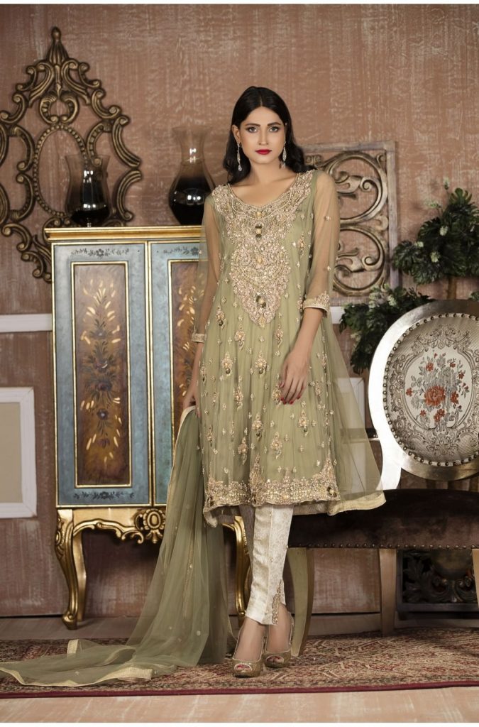 Buy Exclusive Boutique Pista Green And Off-White Bridal Wear – G13879 Online In USA, Uk & Pakistan - 02