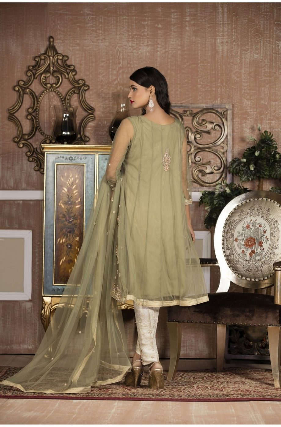 Buy Exclusive Boutique Pista Green And Off-White Bridal Wear – G13879 Online In USA, Uk & Pakistan - 01