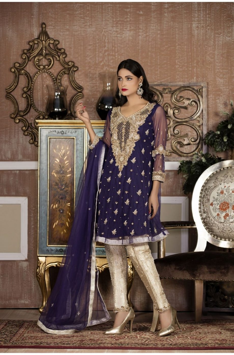 Buy Exclusive Boutique Blue And White Bridal Wear – G14103 Online In USA, Uk & Pakistan
