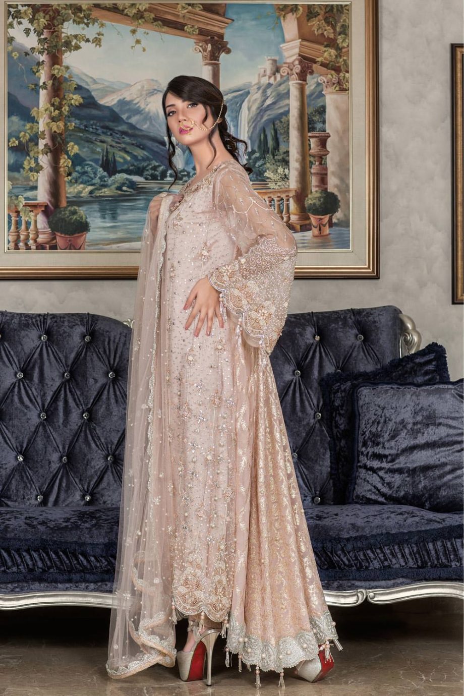Buy Exclusive Light Peach Dress – Sabd202 Online In USA, Uk & Pakistan - 02