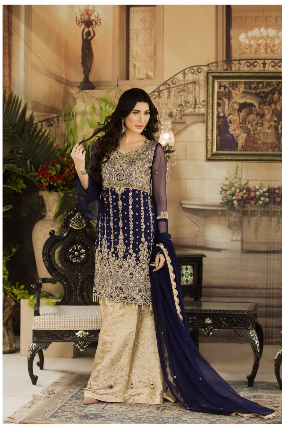 Buy Exclusive Navy Blue And Beige Dress – G15477 Online In USA, Uk & Pakistan - 04