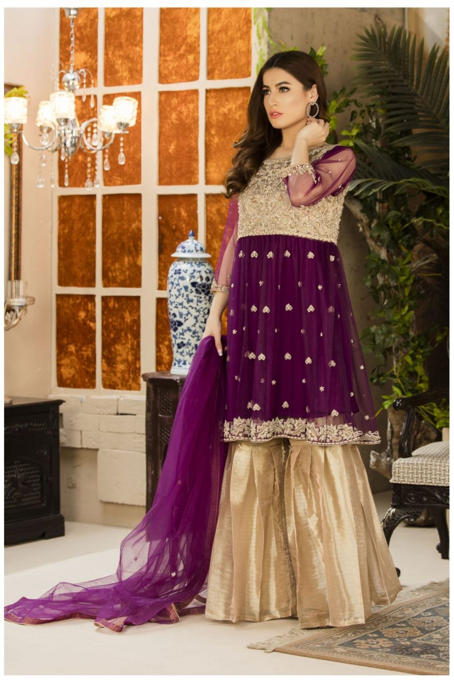 Buy Exclusive Purple And Dull Gold Dress – G15499 Online In USA, Uk & Pakistan - 03