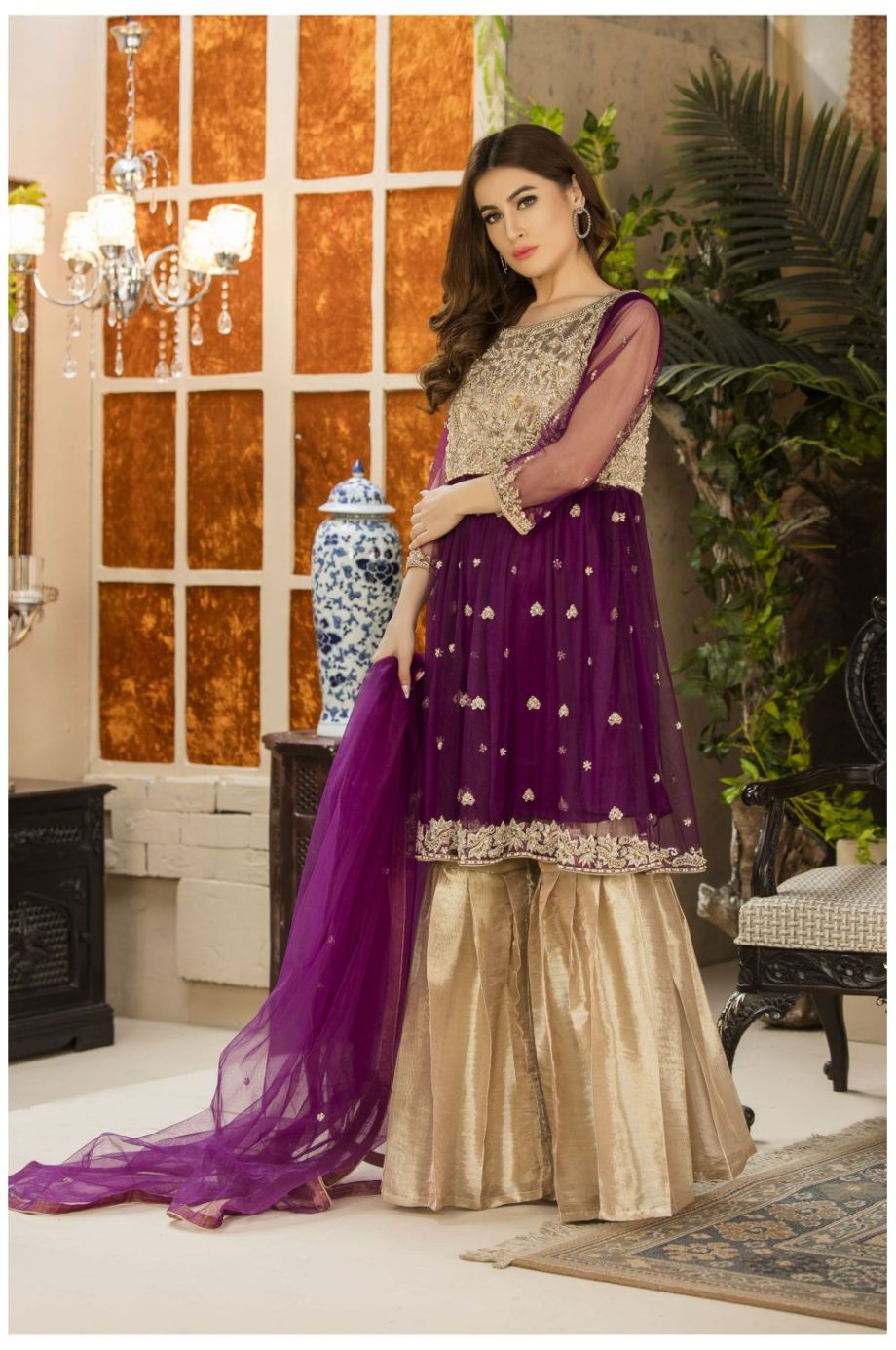 Buy Exclusive Purple And Dull Gold Dress – G15499 Online In USA, Uk & Pakistan - 02