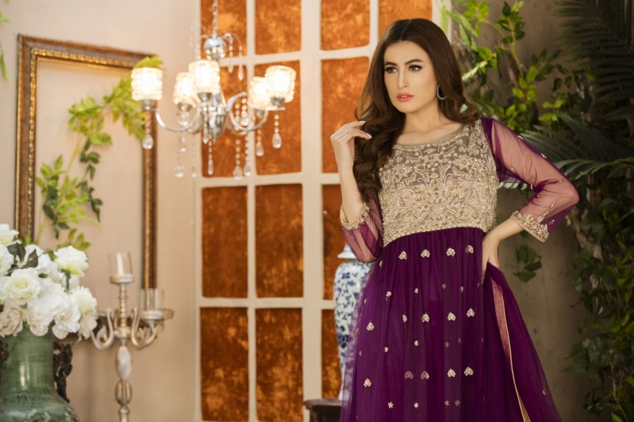 Buy Exclusive Purple And Dull Gold Dress – G15499 Online In USA, Uk & Pakistan