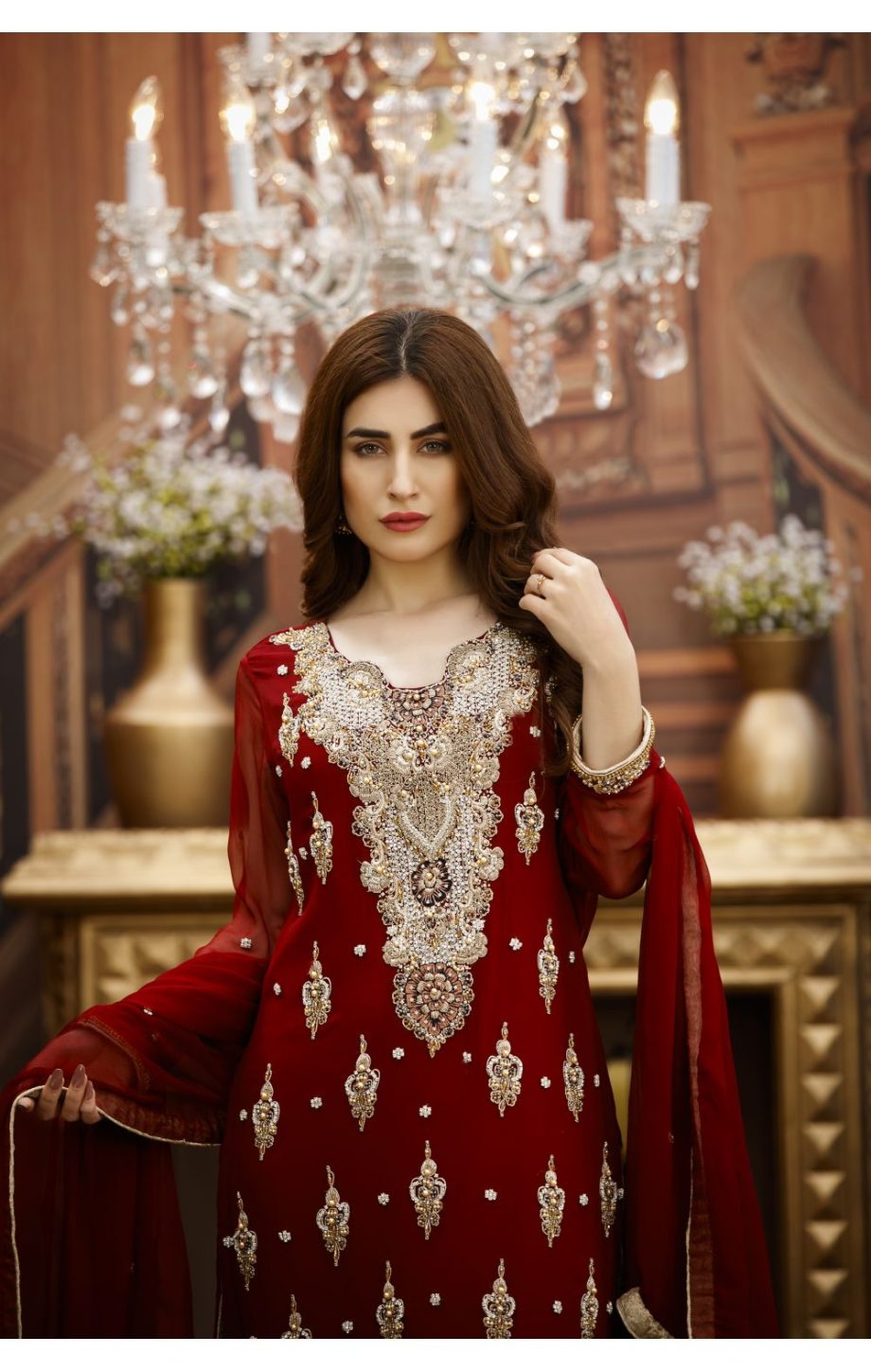 Buy Exclusive Maroon And Golden Bridal Wear – G16229 Online In USA, Uk & Pakistan - 02