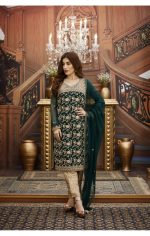 Buy Exclusive Bottle Green And Fone Bridal Dress – G16347 Online In USA, Uk & Pakistan - 01