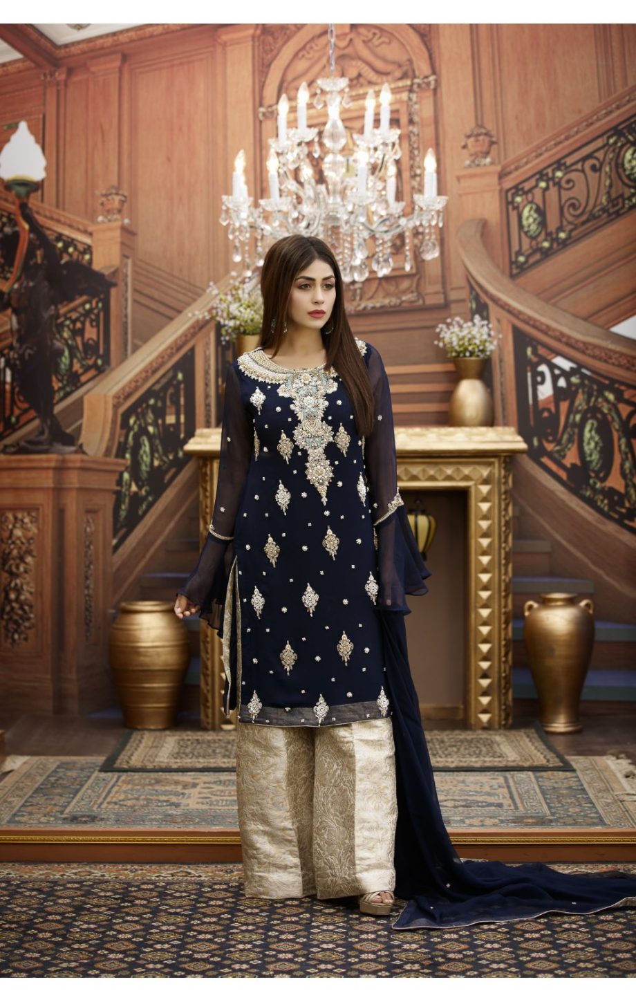 Buy Exclusive Navy Blue And Fone Bridal Wear – G16459 Online In USA, Uk & Pakistan - 01