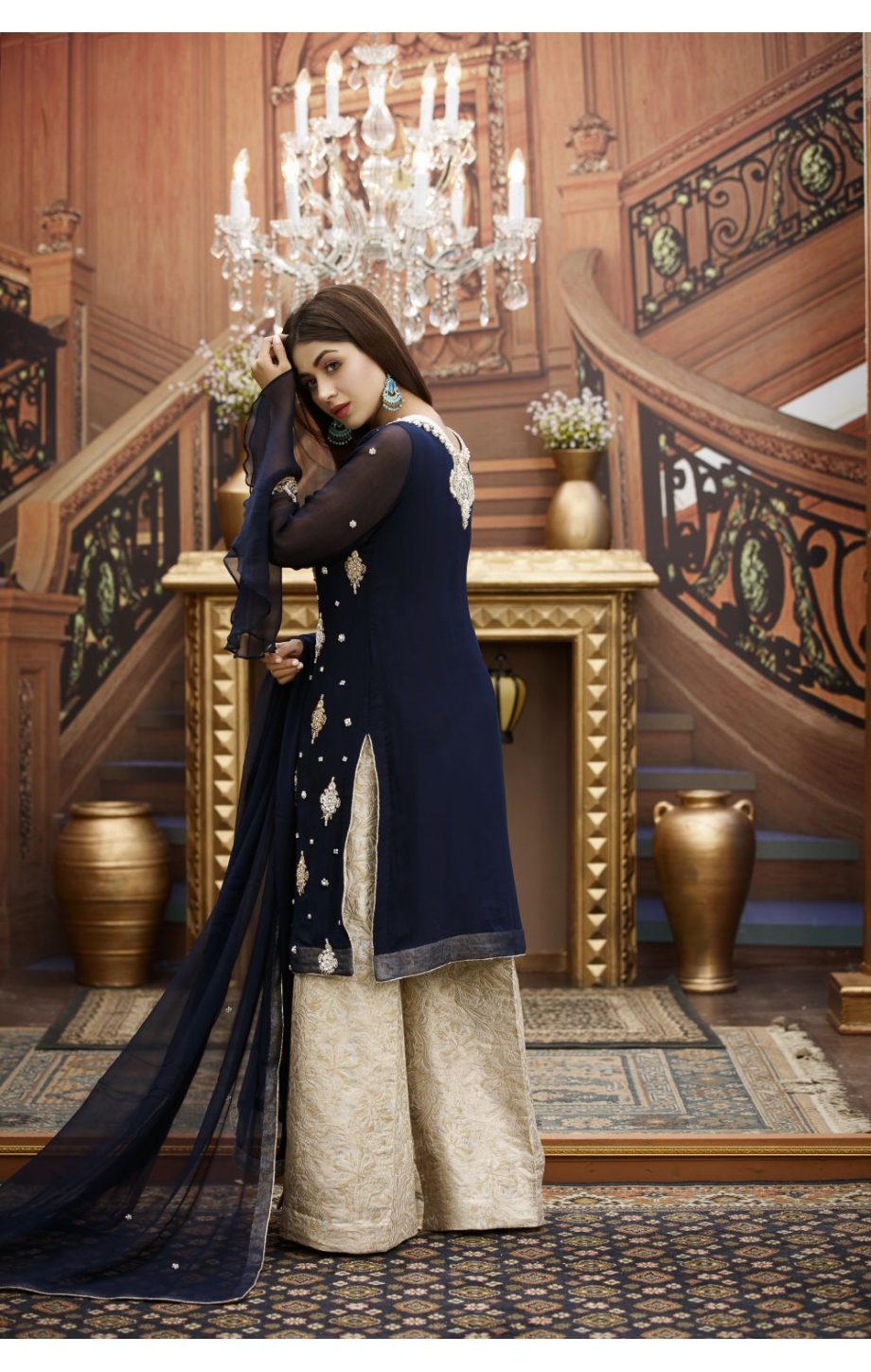 Buy Exclusive Navy Blue And Fone Bridal Wear – G16459 Online In USA, Uk & Pakistan - 02