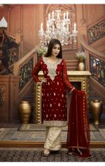 Buy Exclusive Maroon And Golden Bridal Wear – G16464 Online In USA, Uk & Pakistan - 01