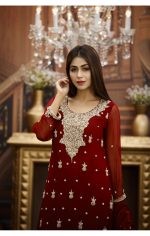 Buy Exclusive Maroon And Golden Bridal Wear – G16464 Online In USA, Uk & Pakistan - 02