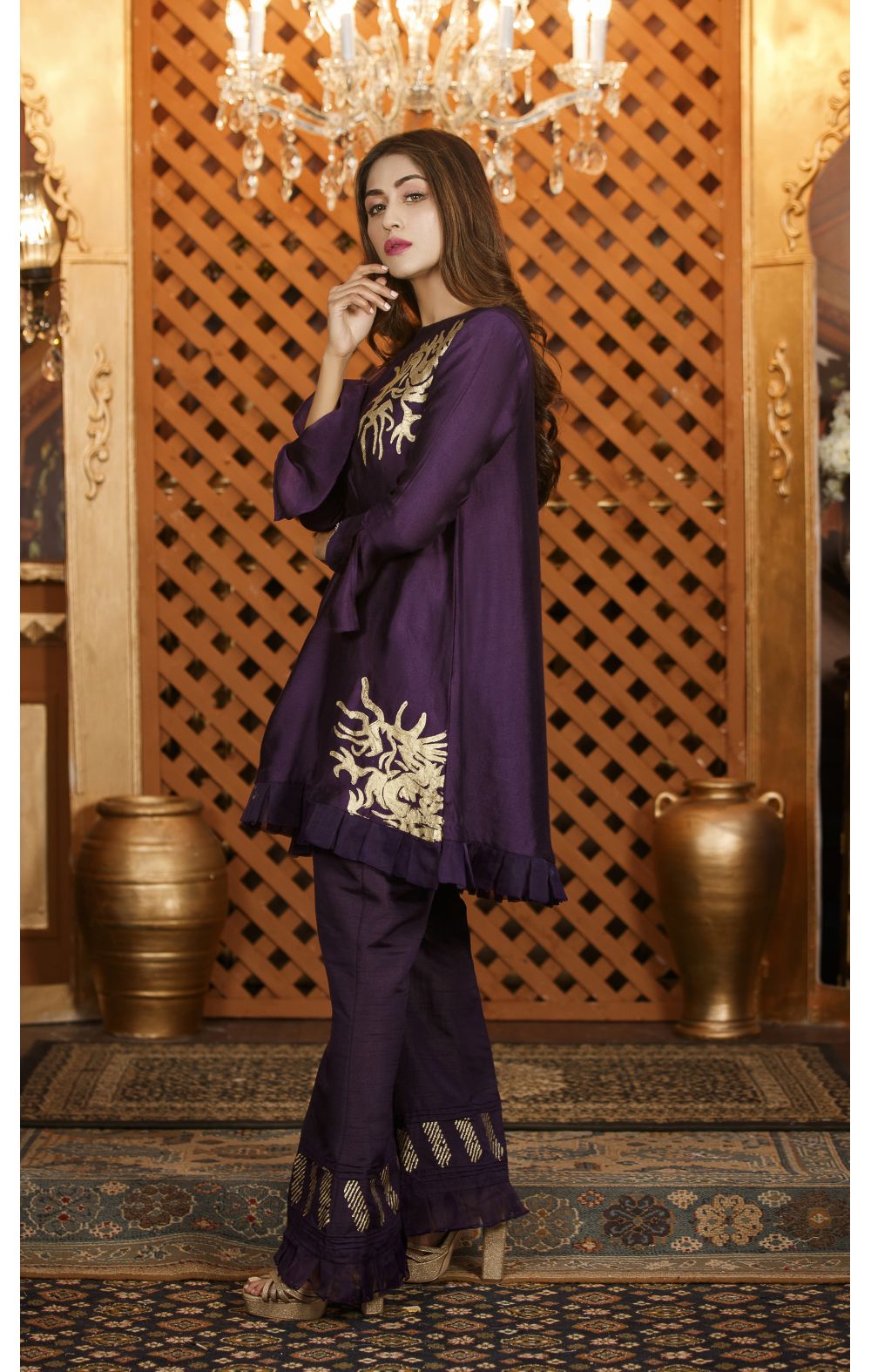 grey and purple pakistani dresses