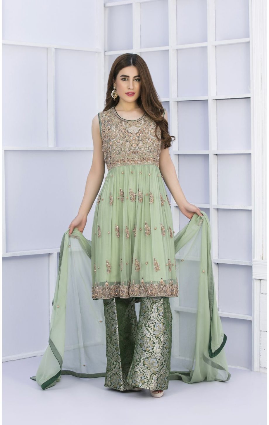 Buy Exclusive Pista Green And Bottle Green Bridal Wear – G15127 Online In USA, Uk & Pakistan - 04