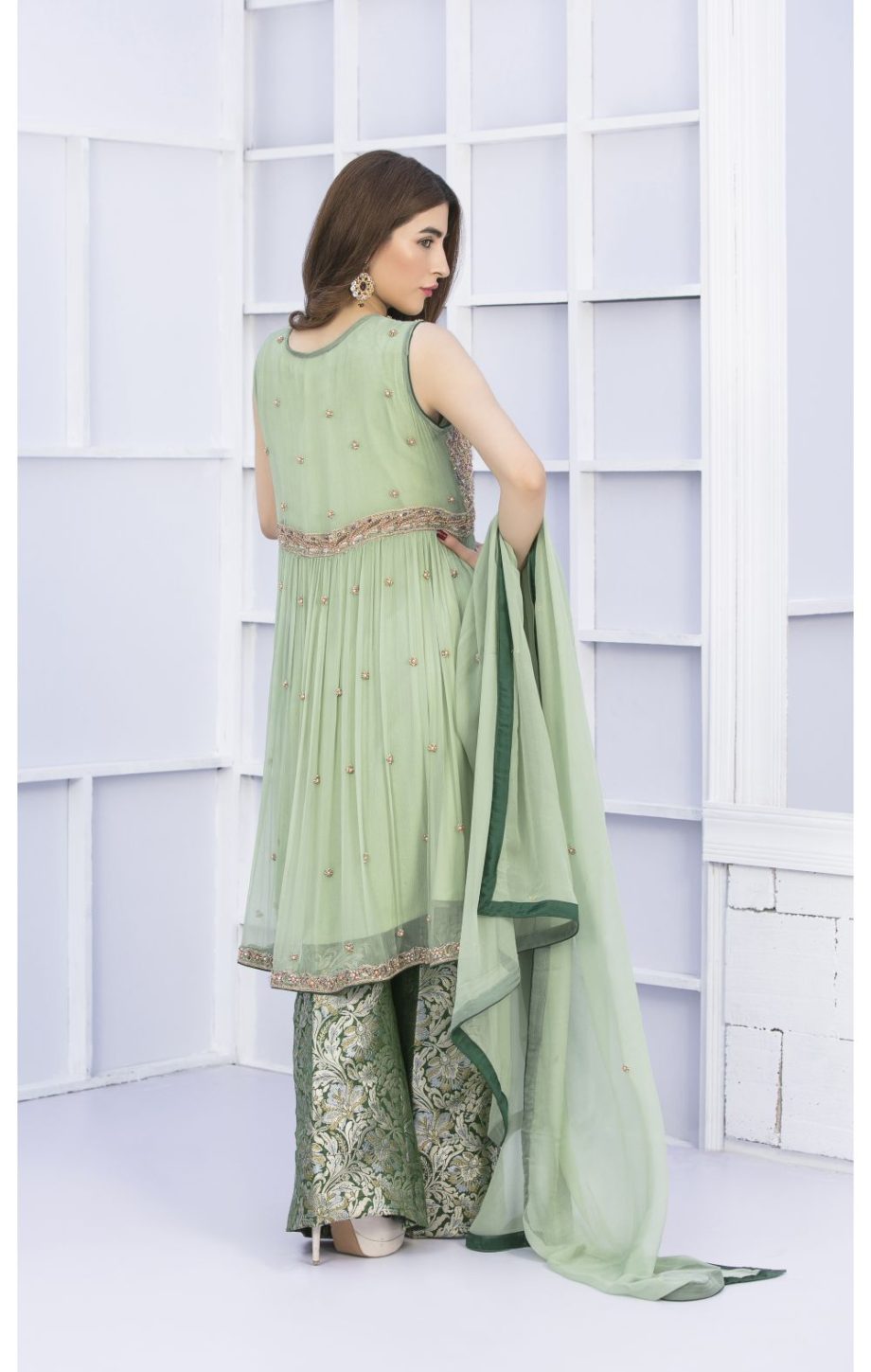 Buy Exclusive Pista Green And Bottle Green Bridal Wear – G15127 Online In USA, Uk & Pakistan - 01