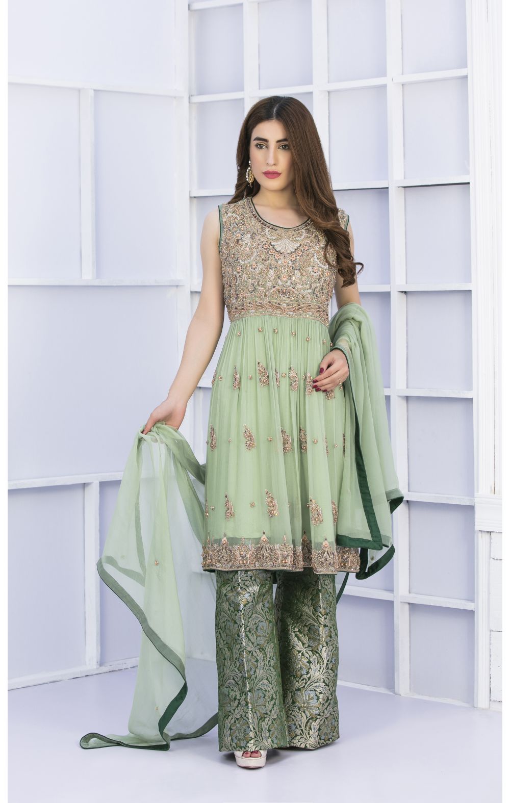 EXCLUSIVE PISTA GREEN AND BOTTLE GREEN BRIDAL WEAR  G15127  Exclusive  Online Boutique