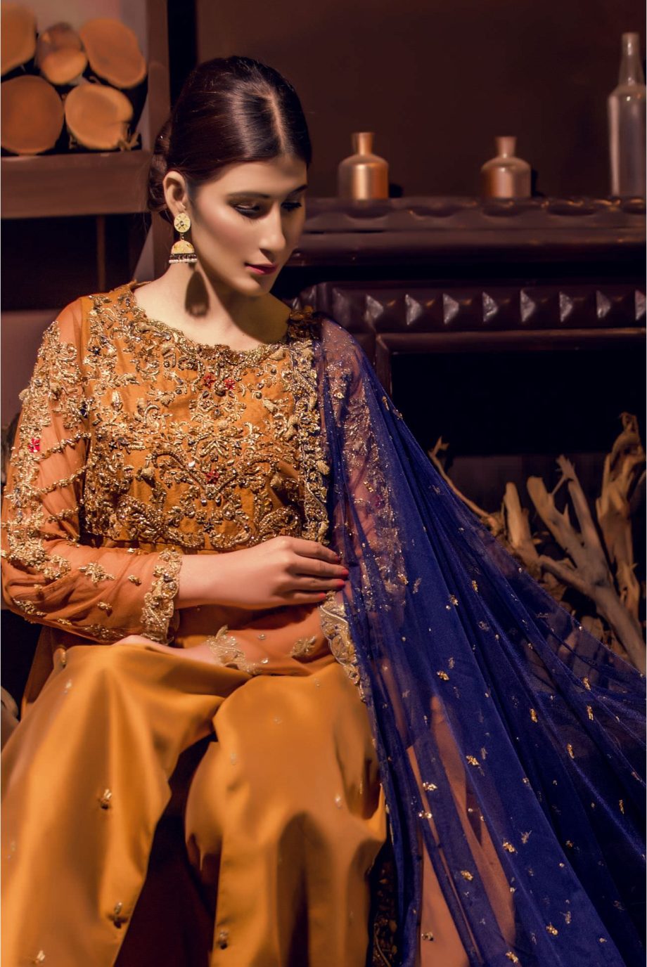Buy Exclusive MUSAtard And Navy Blue Bridal Wear – Aqbd01 Online In USA, Uk & Pakistan - 02