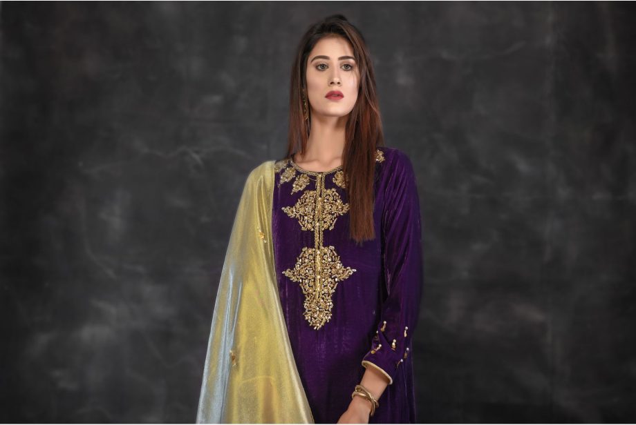 Buy Exclusive Purple And Golden Bridal Collection – Sabd220 Online In USA, Uk & Pakistan - 01