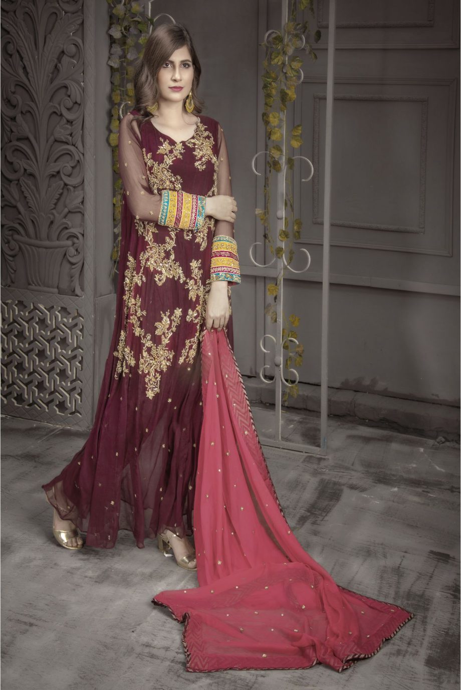 Buy Exclusive Plum And Pink Bridal Wear – Aqbd04 Online In USA, Uk & Pakistan - 02