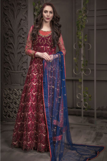 Buy Exclusive Maroon And Blue Bridal Wear – Aqbd05 Online In USA, Uk & Pakistan