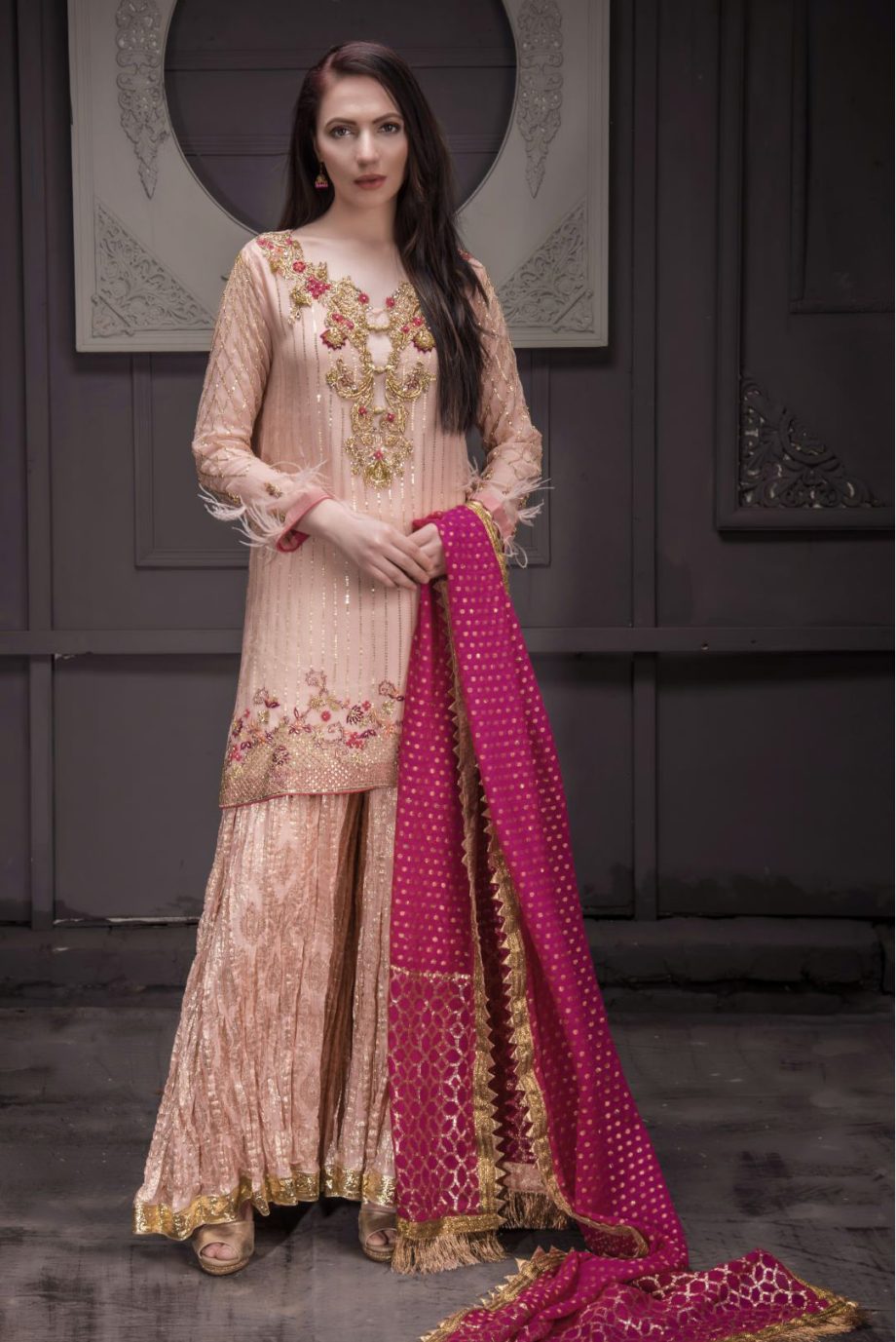 Buy Exclusive Peach And Hot Pink Bridal Wear – Sdbd25 Online In USA, Uk & Pakistan