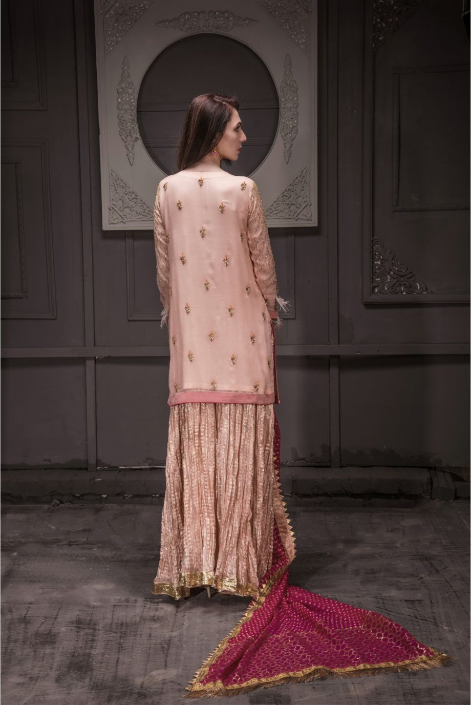 Buy Exclusive Peach And Hot Pink Bridal Wear – Sdbd25 Online In USA, Uk & Pakistan - 03