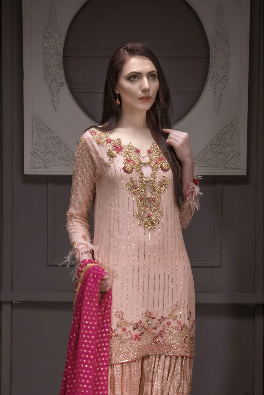 Buy Exclusive Peach And Hot Pink Bridal Wear – Sdbd25 Online In USA, Uk & Pakistan - 01