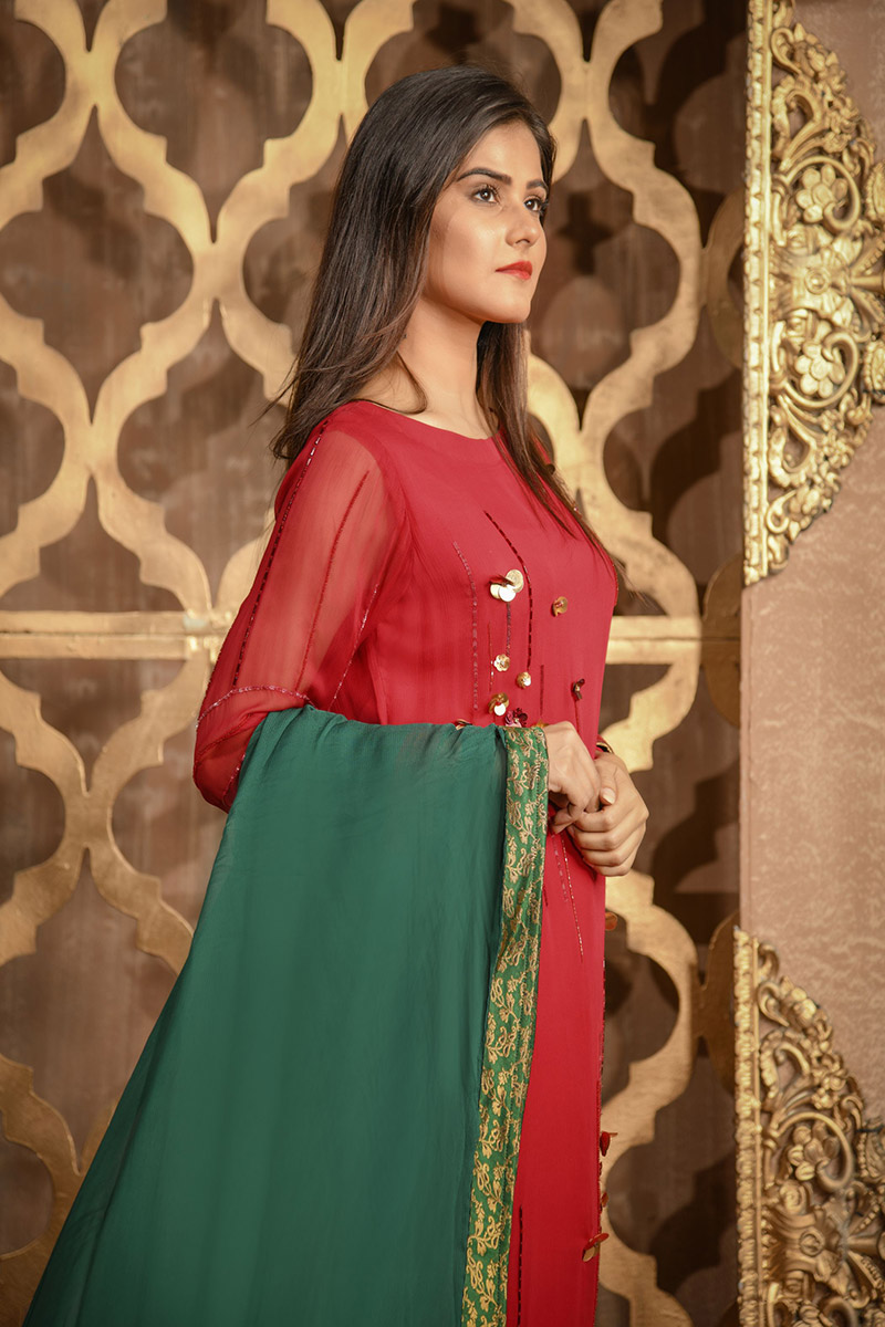 EXCLUSIVE RED AND GREEN PARTY WEAR  SDS299  Exclusive Online Boutique