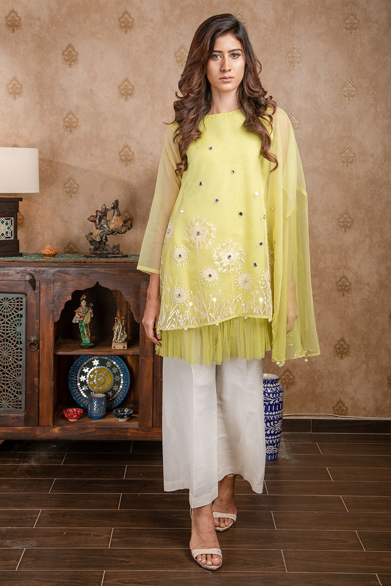 Buy Exclusive Lime Yellow Party Wear – Afc11 Online In USA, Uk & Pakistan - 02