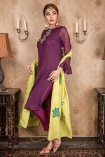 Buy Exclusive Purple & Lime Green Party Wear – Aqs208 Online In USA, Uk & Pakistan - 03