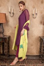 Buy Exclusive Purple & Lime Green Party Wear – Aqs208 Online In USA, Uk & Pakistan - 02