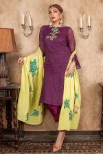 Buy Exclusive Purple & Lime Green Party Wear – Aqs208 Online In USA, Uk & Pakistan