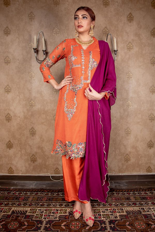 Buy Exclusive Orange Party Wear – Aqs233 Online In USA, Uk & Pakistan - 02