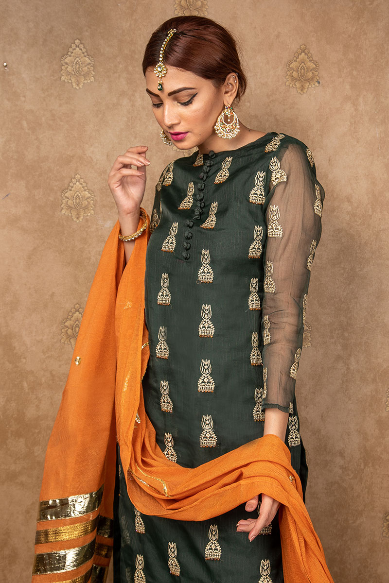 orange and green dress pakistani New Fashion in Pakistan Dress main image 0