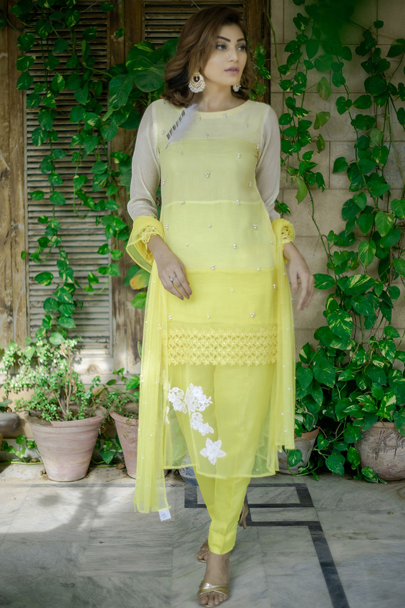 yellow party dress pakistani Pakistani Yellow Dresses