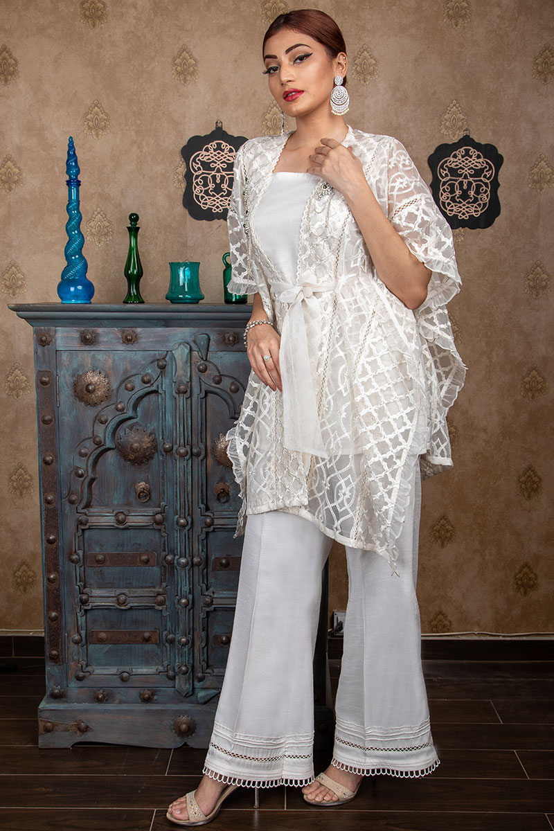Buy Exclusive Off-White Party Wear – Sds383 Online In USA, Uk & Pakistan - 02
