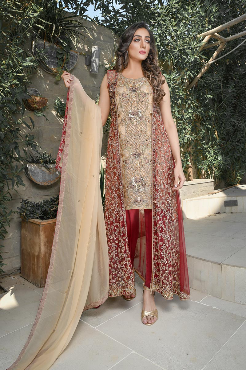 Buy Exclusive Maroon And Gold Bridal Wear – G21541 Online In USA, Uk & Pakistan