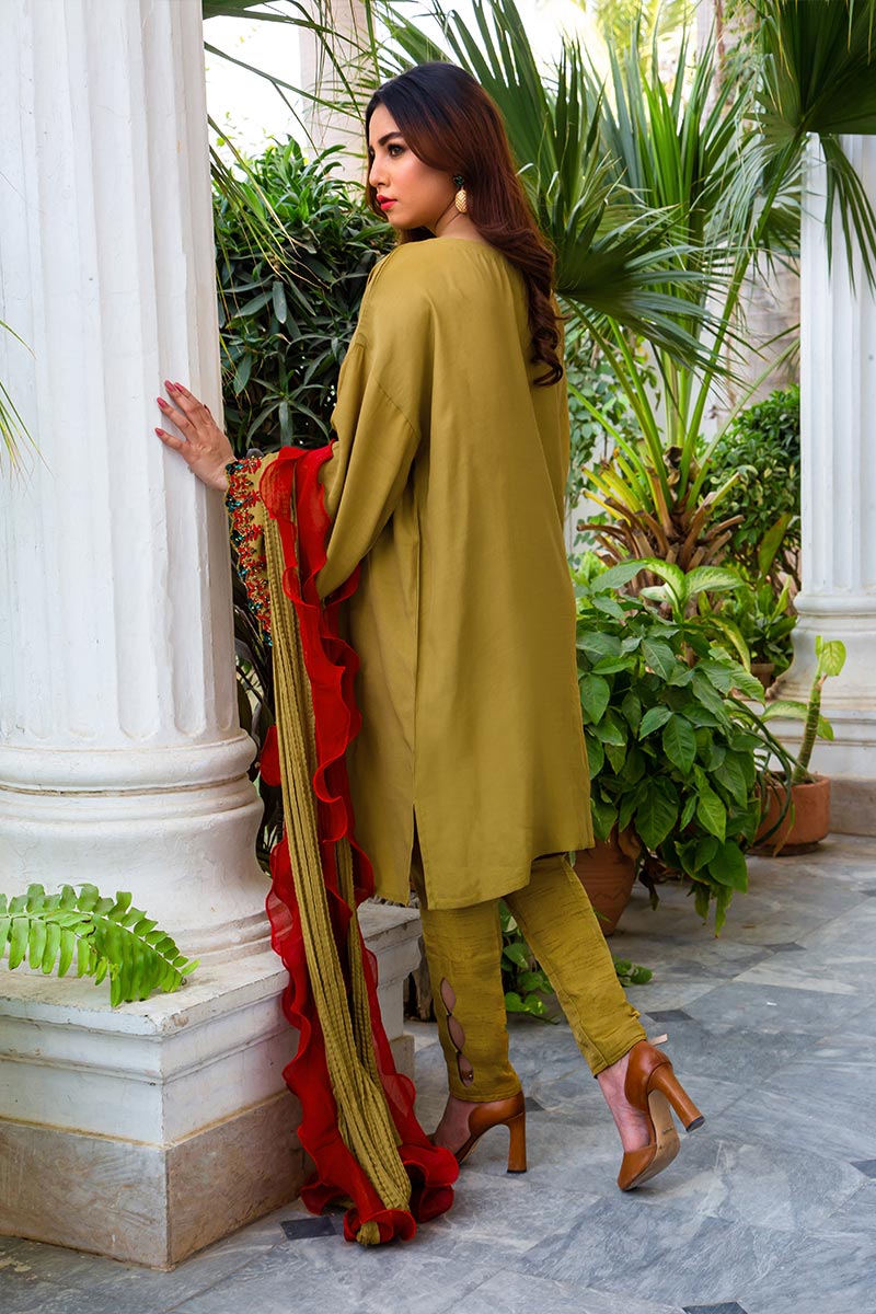 Buy Exclusive Mehndi Green Party Wear – Aqs316 Online In USA, Uk & Pakistan - 01