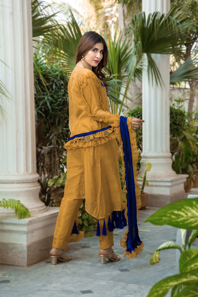 open lace back dress Pakistani Dress Blue Designer Chiffon