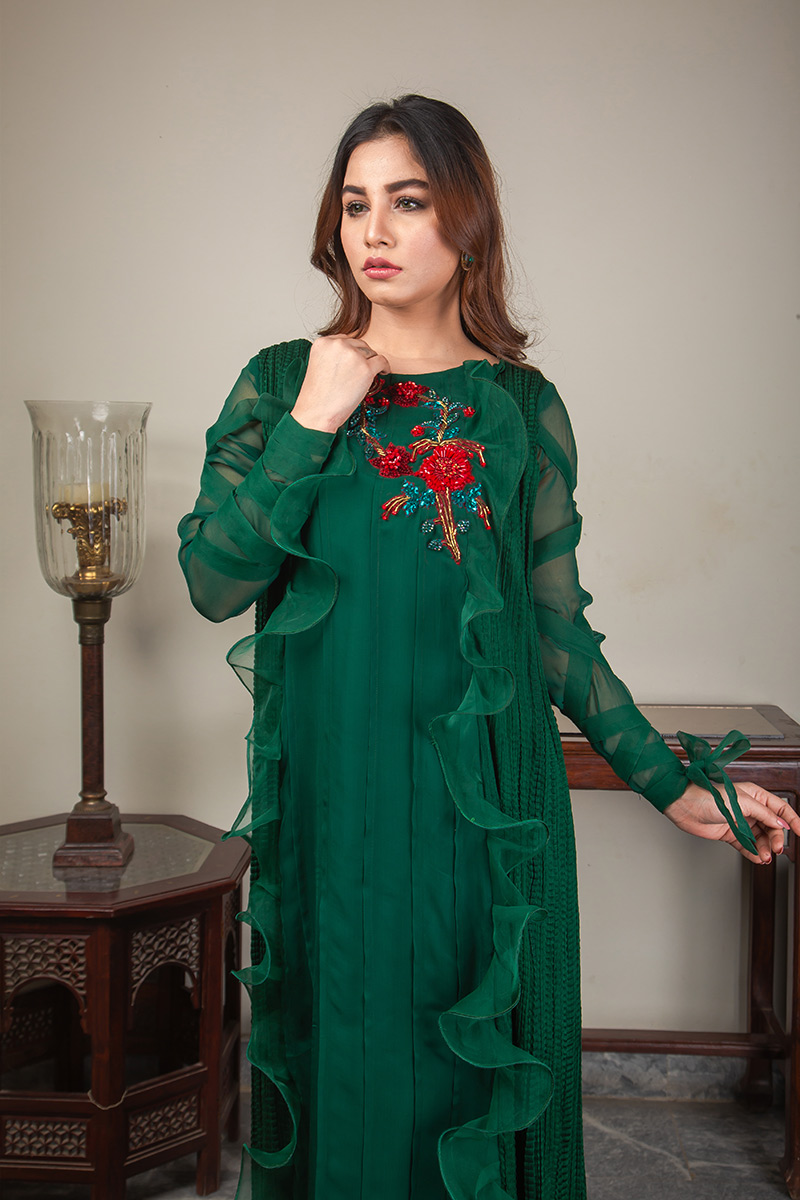 Buy Exclusive Emerald Green Luxury Pret – Sds492 Online In USA, Uk & Pakistan - 02