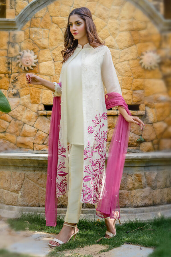 Buy Exclusive Off White And Pink Party Wear – Aqs224Online in UK, US & Pakistan - 02