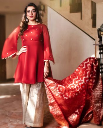 EXCLUSIVE RED AND OFF WHITE LUXURY PRET 2021